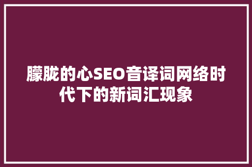 朦胧的心SEO音译词网络时代下的新词汇现象