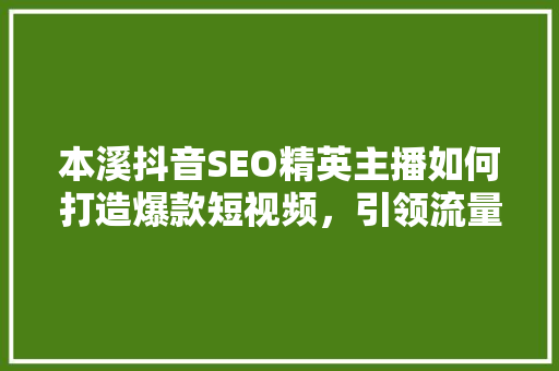 本溪抖音SEO精英主播如何打造爆款短视频，引领流量风暴