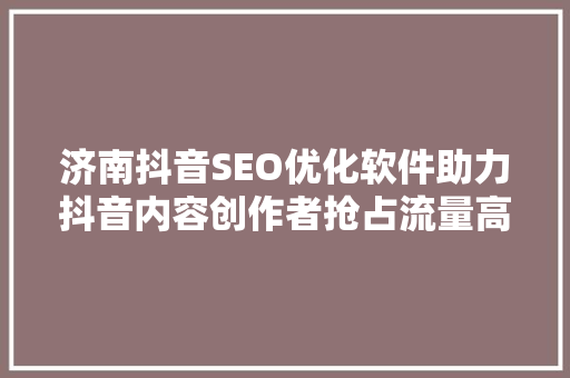 济南抖音SEO优化软件助力抖音内容创作者抢占流量高地