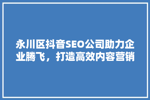 永川区抖音SEO公司助力企业腾飞，打造高效内容营销步骤