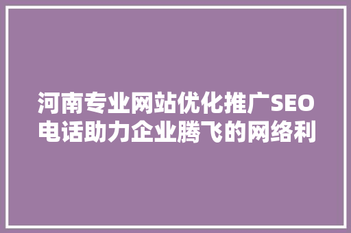 河南专业网站优化推广SEO电话助力企业腾飞的网络利器