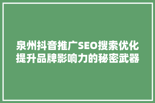 泉州抖音推广SEO搜索优化提升品牌影响力的秘密武器  第1张