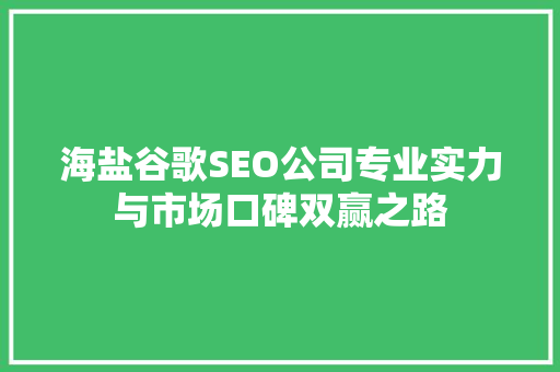 海盐谷歌SEO公司专业实力与市场口碑双赢之路