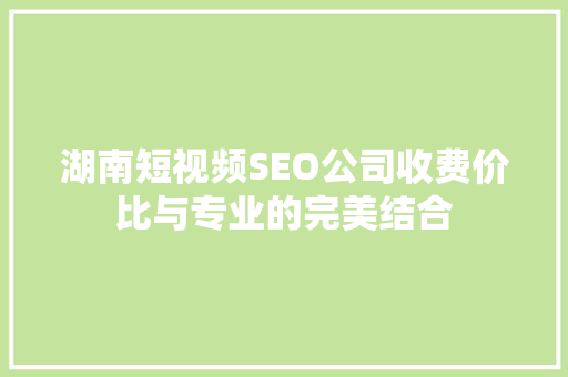 湖南短视频SEO公司收费价比与专业的完美结合
