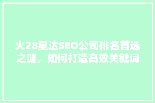 火28星达SEO公司排名首选之谜，如何打造高效关键词布局