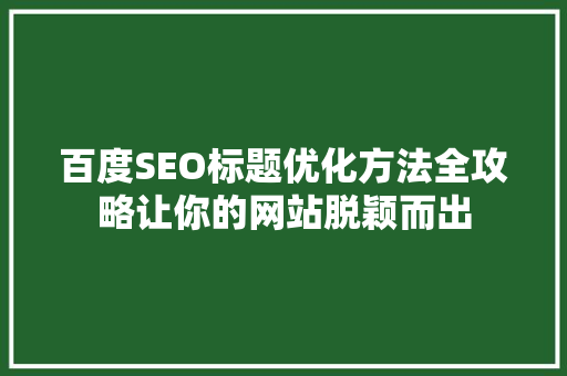 百度SEO标题优化方法全攻略让你的网站脱颖而出