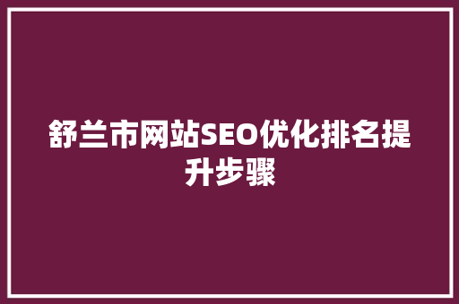 舒兰市网站SEO优化排名提升步骤