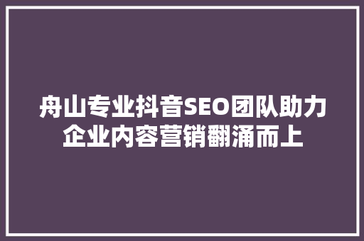 舟山专业抖音SEO团队助力企业内容营销翻涌而上