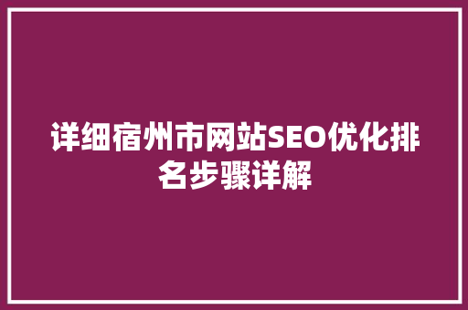 详细宿州市网站SEO优化排名步骤详解
