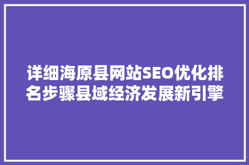 详细海原县网站SEO优化排名步骤县域经济发展新引擎