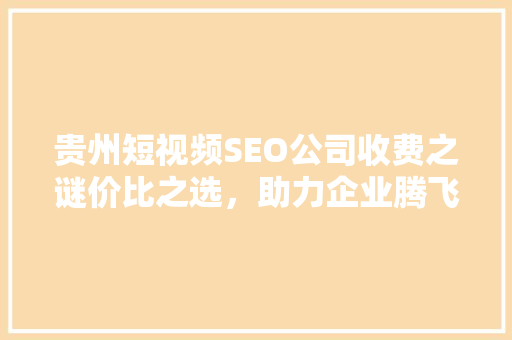 贵州短视频SEO公司收费之谜价比之选，助力企业腾飞