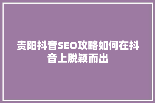 贵阳抖音SEO攻略如何在抖音上脱颖而出