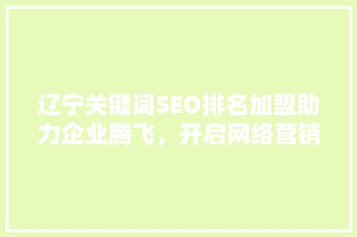 辽宁关键词SEO排名加盟助力企业腾飞，开启网络营销新时代