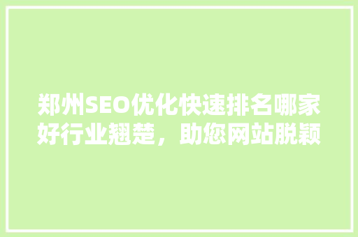 郑州SEO优化快速排名哪家好行业翘楚，助您网站脱颖而出
