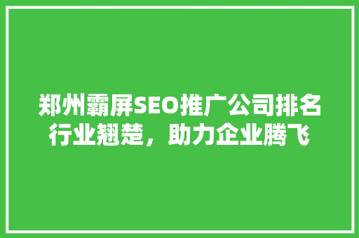郑州霸屏SEO推广公司排名行业翘楚，助力企业腾飞