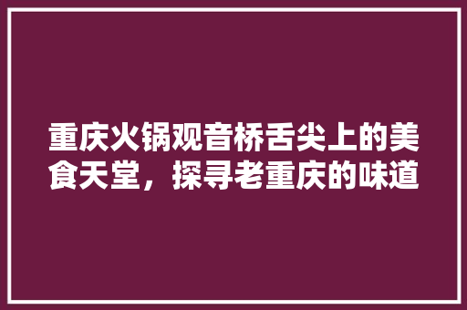 重庆火锅观音桥舌尖上的美食天堂，探寻老重庆的味道  第1张