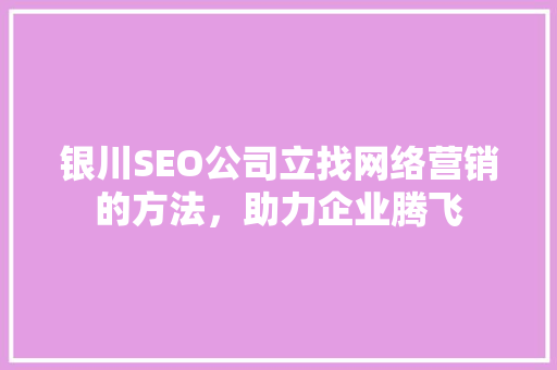 银川SEO公司立找网络营销的方法，助力企业腾飞