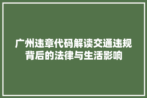 广州违章代码解读交通违规背后的法律与生活影响