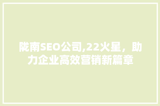 陇南SEO公司,22火星，助力企业高效营销新篇章