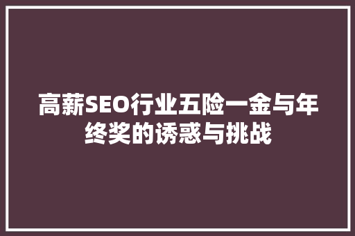 高薪SEO行业五险一金与年终奖的诱惑与挑战