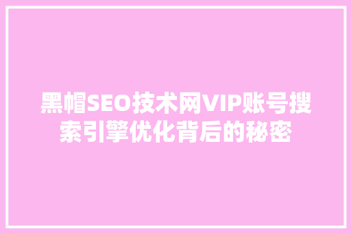 黑帽SEO技术网VIP账号搜索引擎优化背后的秘密