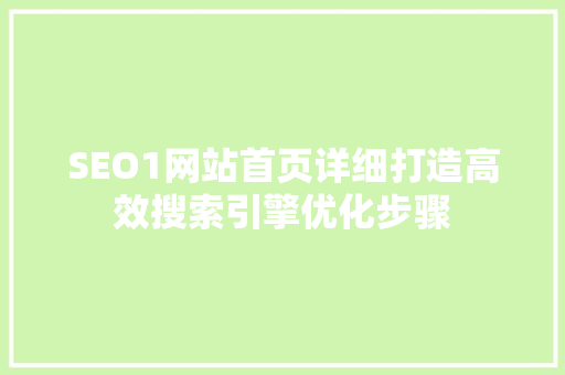 SEO1网站首页详细打造高效搜索引擎优化步骤