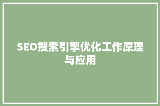 SEO搜索引擎优化工作原理与应用