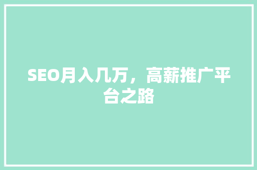SEO月入几万，高薪推广平台之路