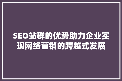 SEO站群的优势助力企业实现网络营销的跨越式发展