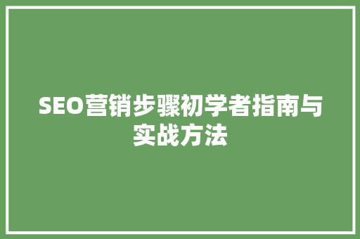 SEO营销步骤初学者指南与实战方法