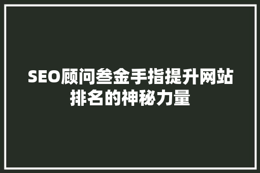 SEO顾问叁金手指提升网站排名的神秘力量