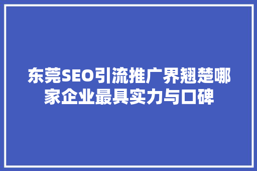 东莞SEO引流推广界翘楚哪家企业最具实力与口碑