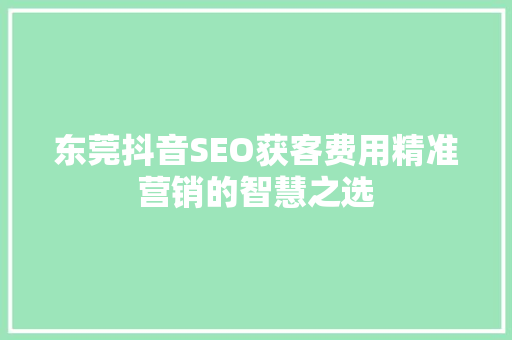 东莞抖音SEO获客费用精准营销的智慧之选