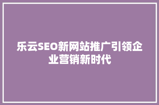 乐云SEO新网站推广引领企业营销新时代