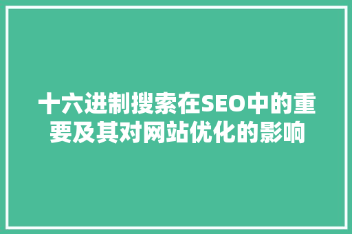 十六进制搜索在SEO中的重要及其对网站优化的影响