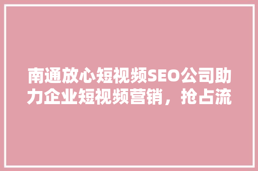 南通放心短视频SEO公司助力企业短视频营销，抢占流量高地