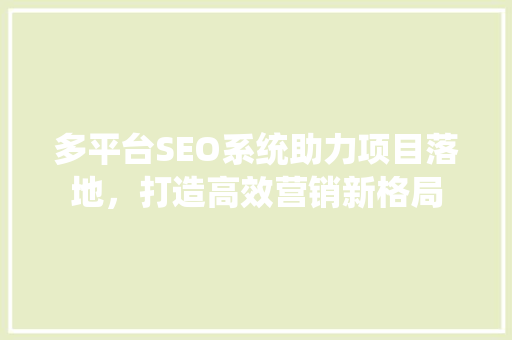 多平台SEO系统助力项目落地，打造高效营销新格局
