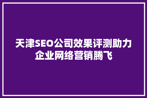 天津SEO公司效果评测助力企业网络营销腾飞