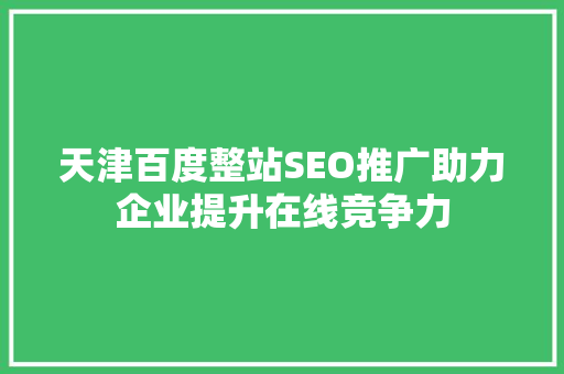 天津百度整站SEO推广助力企业提升在线竞争力