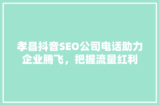 孝昌抖音SEO公司电话助力企业腾飞，把握流量红利
