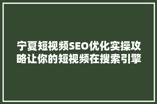 宁夏短视频SEO优化实操攻略让你的短视频在搜索引擎中脱颖而出