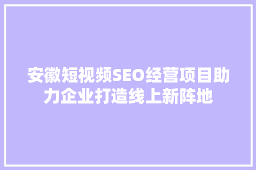 安徽短视频SEO经营项目助力企业打造线上新阵地
