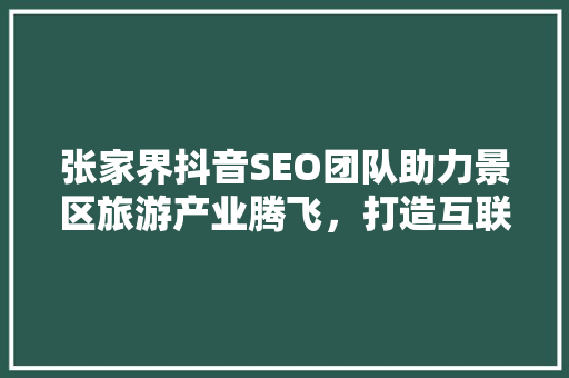 张家界抖音SEO团队助力景区旅游产业腾飞，打造互联网营销新格局