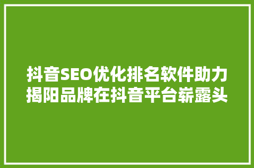 抖音SEO优化排名软件助力揭阳品牌在抖音平台崭露头角  第1张