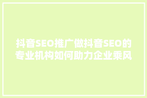 抖音SEO推广做抖音SEO的专业机构如何助力企业乘风破浪