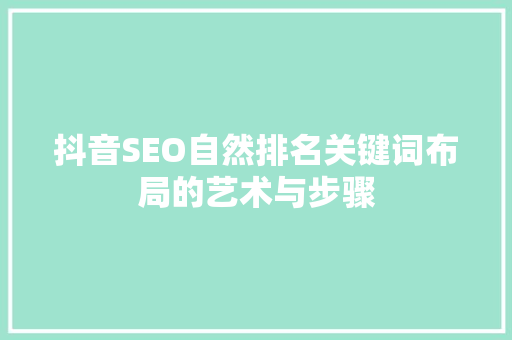 抖音SEO自然排名关键词布局的艺术与步骤