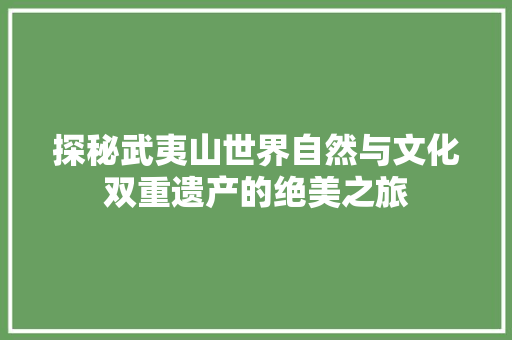 探秘武夷山世界自然与文化双重遗产的绝美之旅