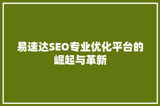 易速达SEO专业优化平台的崛起与革新