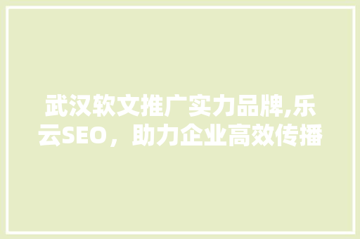 武汉软文推广实力品牌,乐云SEO，助力企业高效传播