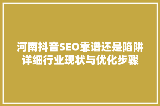 河南抖音SEO靠谱还是陷阱详细行业现状与优化步骤